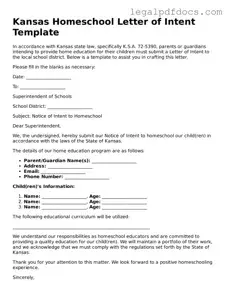 Official  Homeschool Letter of Intent Form for Kansas