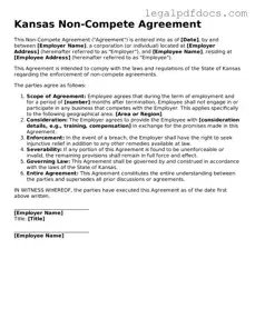 Official  Non-compete Agreement Form for Kansas