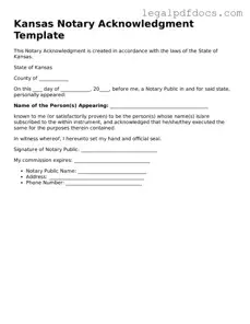 Official  Notary Acknowledgement Form for Kansas