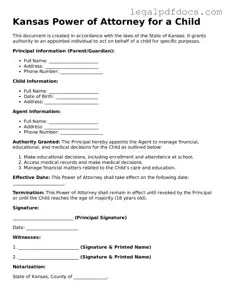 Official  Power of Attorney for a Child Form for Kansas