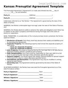 Official  Prenuptial Agreement Form for Kansas