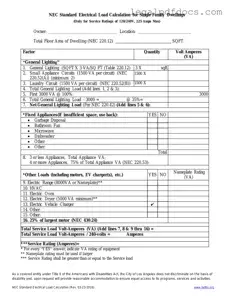 Fill Out a Valid LADBS NEC Standard Electrical Load Calculation Template