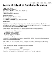 Letter of Intent to Purchase Business Template