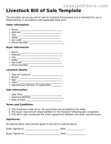 Livestock Bill of Sale Template