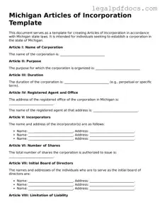 Official  Articles of Incorporation Form for Michigan