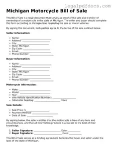 Official  Motorcycle Bill of Sale Form for Michigan