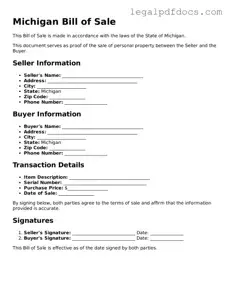 Official  Bill of Sale Form for Michigan