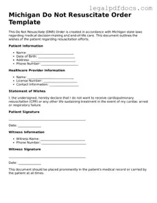 Official  Do Not Resuscitate Order Form for Michigan