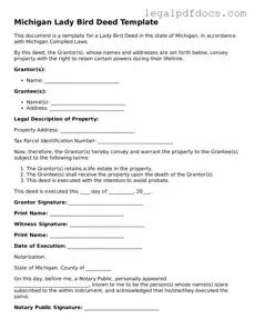 Official  Lady Bird Deed Form for Michigan