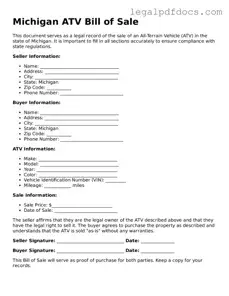 Official  ATV Bill of Sale Form for Michigan