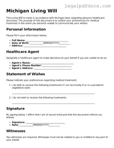Official  Living Will Form for Michigan