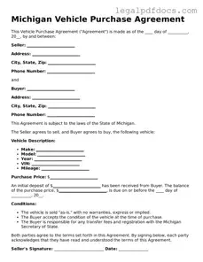 Official  Vehicle Purchase Agreement Form for Michigan