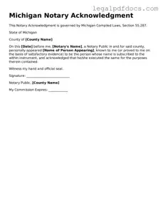 Official  Notary Acknowledgement Form for Michigan