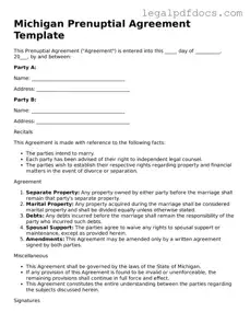 Official  Prenuptial Agreement Form for Michigan