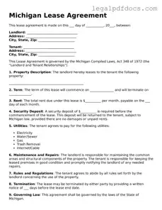 Official  Lease Agreement Form for Michigan