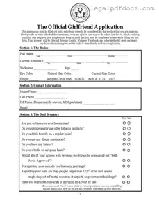 Fill Out a Valid Girlfriend Application Template