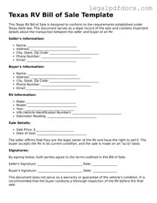 Official  RV Bill of Sale Form for Texas
