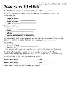 Official Horse Bill of Sale Form for Texas