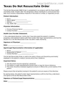 Official  Do Not Resuscitate Order Form for Texas