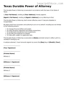 Official  Durable Power of Attorney Form for Texas