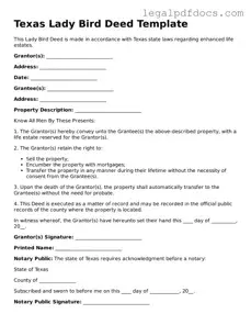 Official  Lady Bird Deed Form for Texas