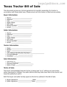 Official  Tractor Bill of Sale Form for Texas