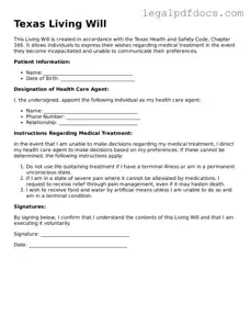 Official  Living Will Form for Texas