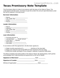 Official  Promissory Note Form for Texas