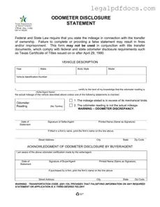 Fill Out a Valid Texas Odometer Statement Template