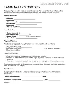 Official  Loan Agreement Form for Texas