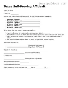 Official  Self-Proving Affidavit Form for Texas