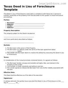 Official  Deed in Lieu of Foreclosure Form for Texas