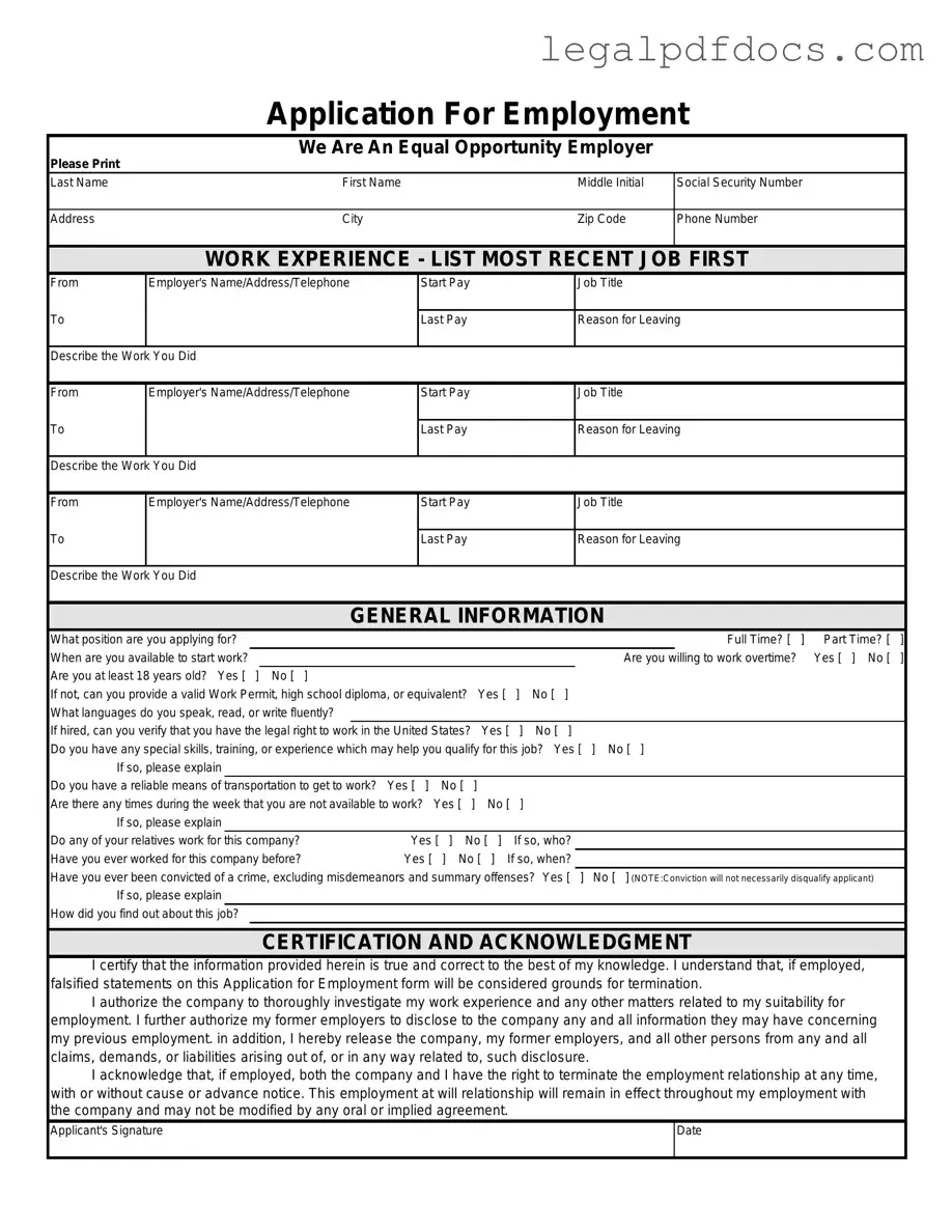Fill Out a Valid Spanish Application Employment Template