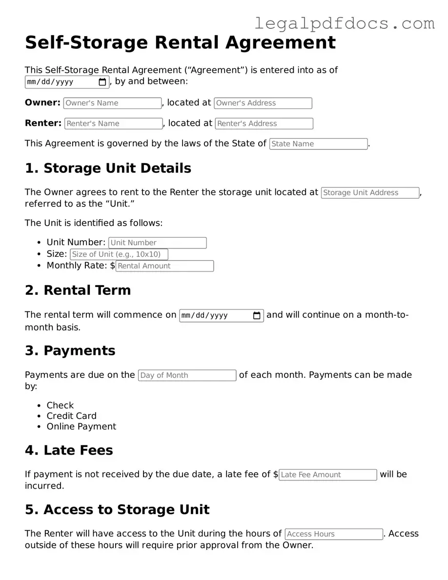 Self-Storage Rental Agreement Template