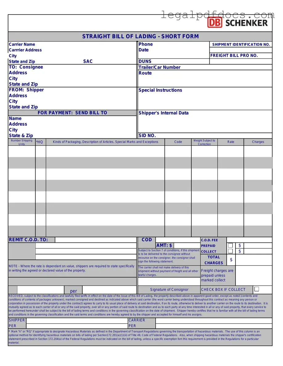 Fill Out a Valid Straight Bill Of Lading Template