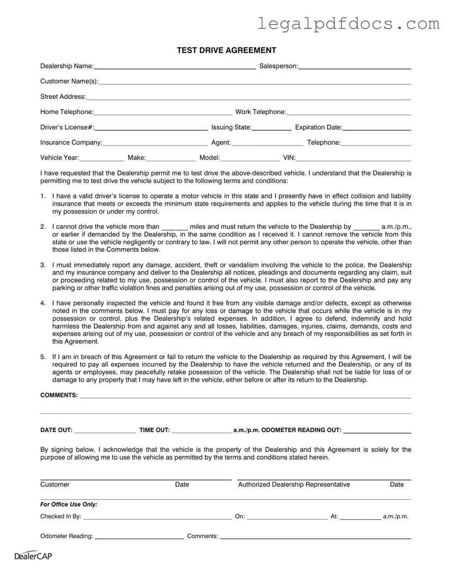 Fill Out a Valid Test Drive Template