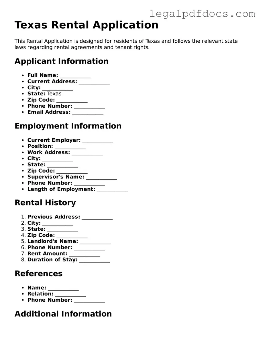 Official Rental Application Form for Texas