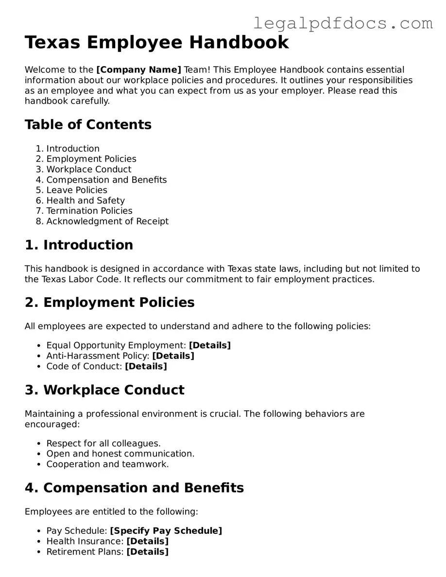 Official Employee Handbook Form for Texas