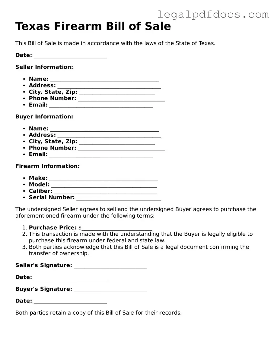 Official Firearm Bill of Sale Form for Texas