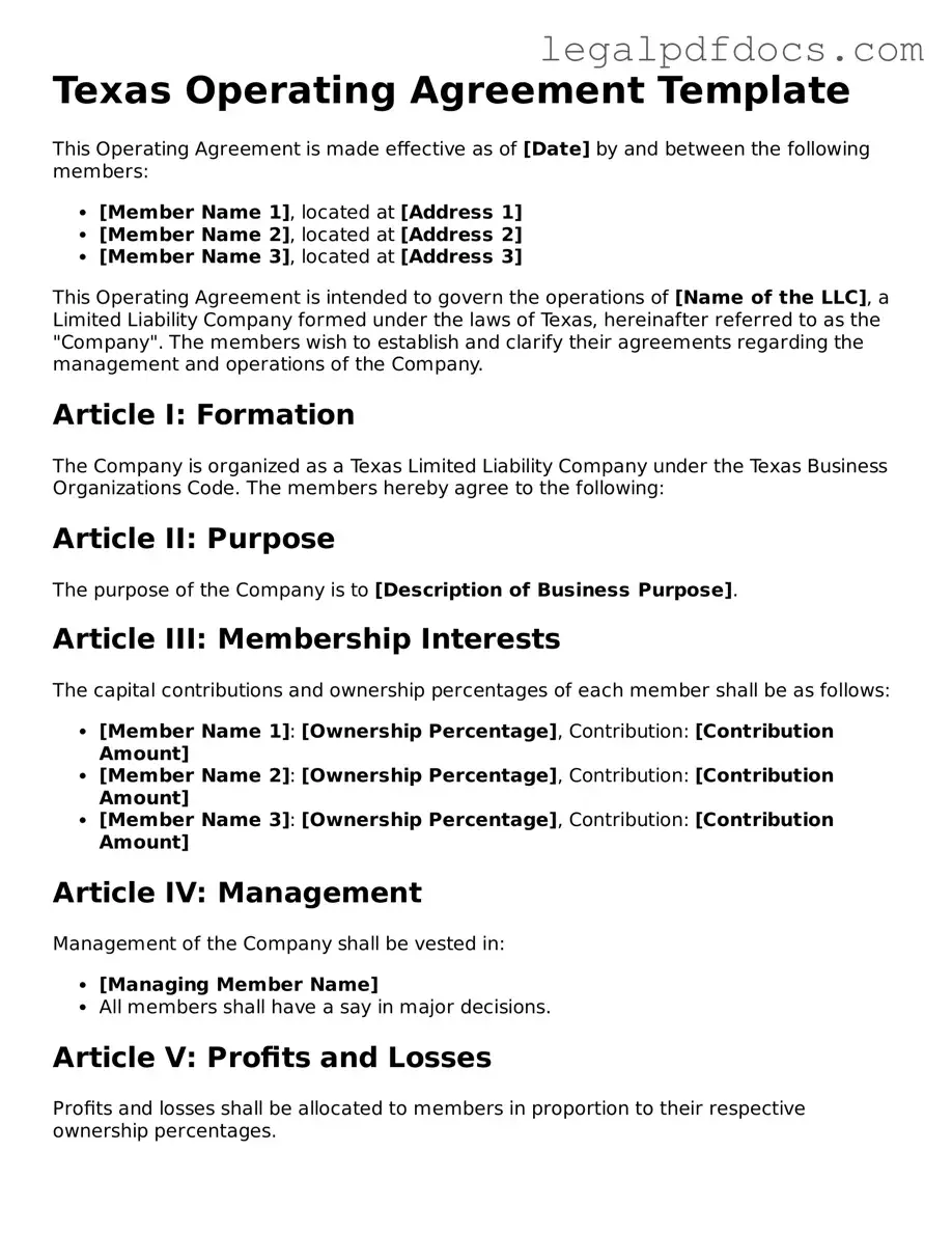 Official  Operating Agreement Form for Texas