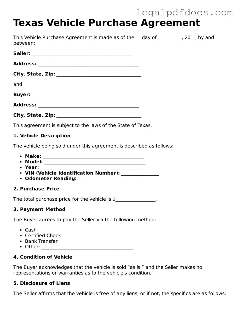 Official  Vehicle Purchase Agreement Form for Texas