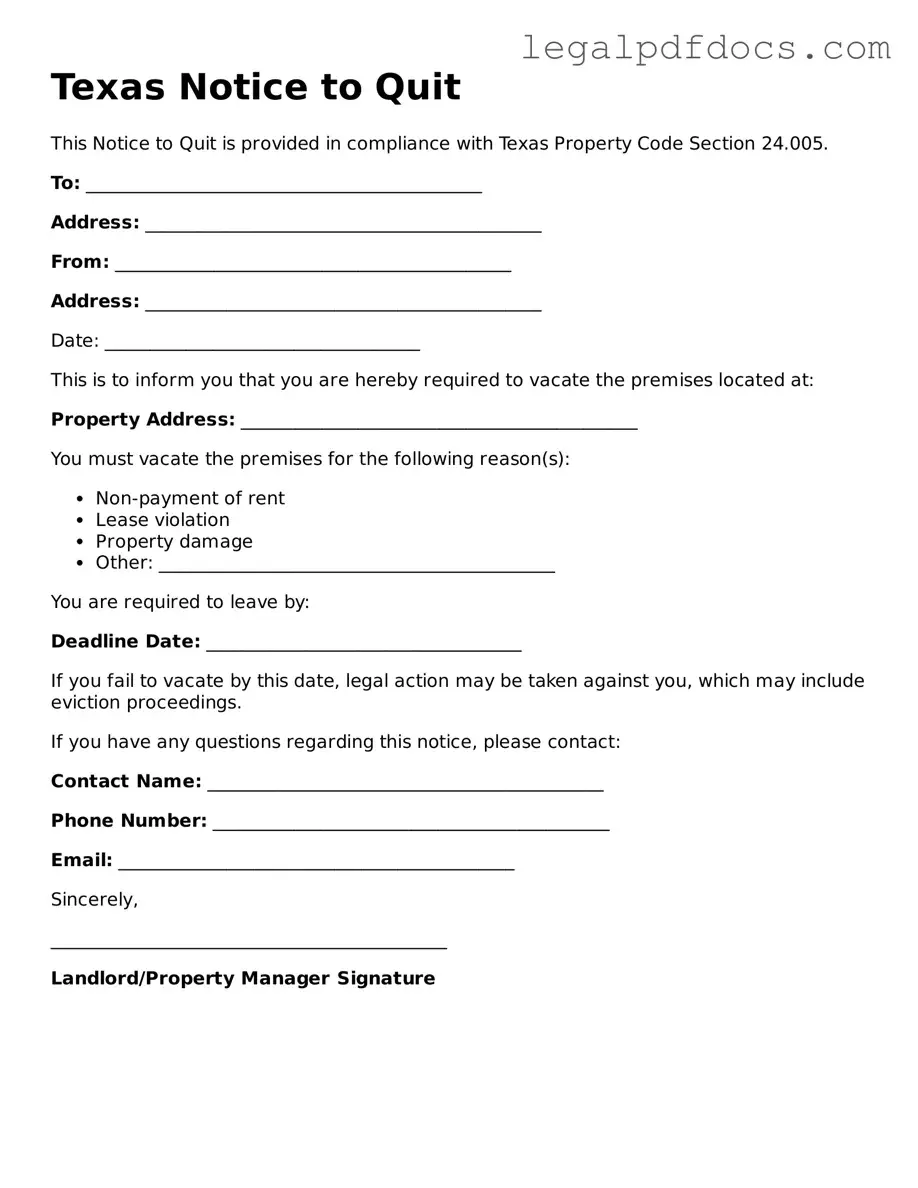Official  Notice to Quit Form for Texas