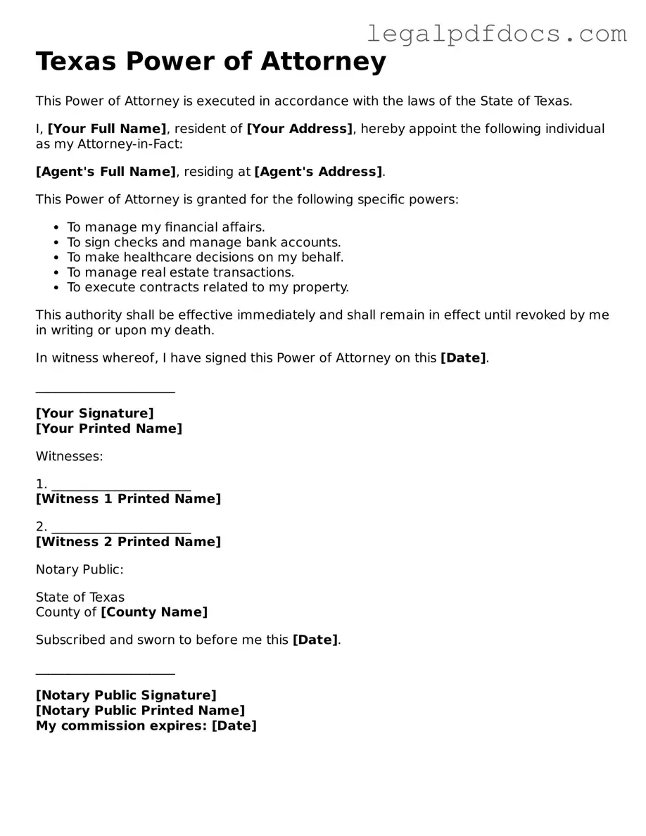 Official Power of Attorney Form for Texas