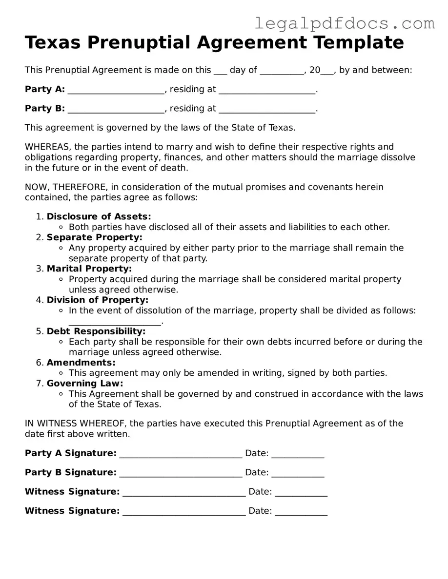 Official  Prenuptial Agreement Form for Texas