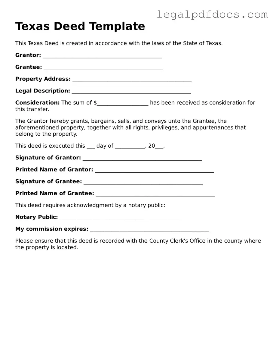 Official Deed Form for Texas