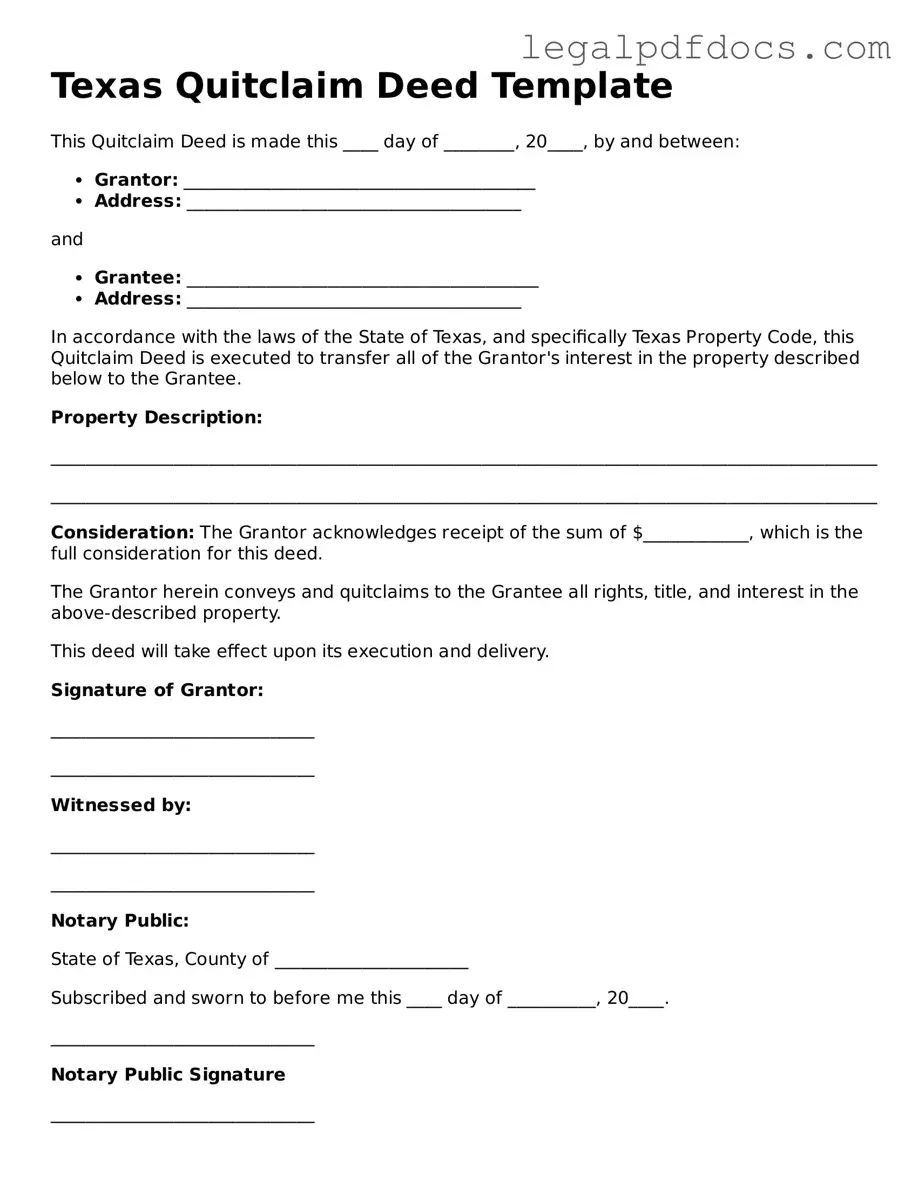 Official  Quitclaim Deed Form for Texas
