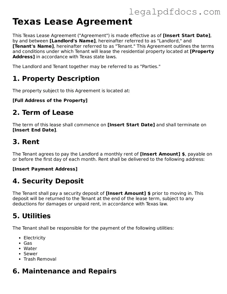 Official  Lease Agreement Form for Texas