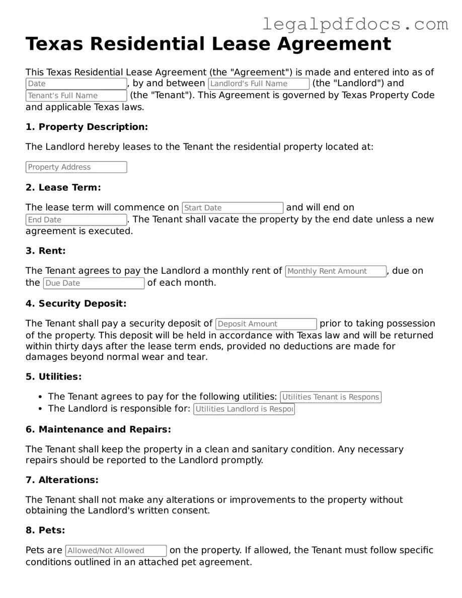 Official Residential Lease Agreement Form for Texas