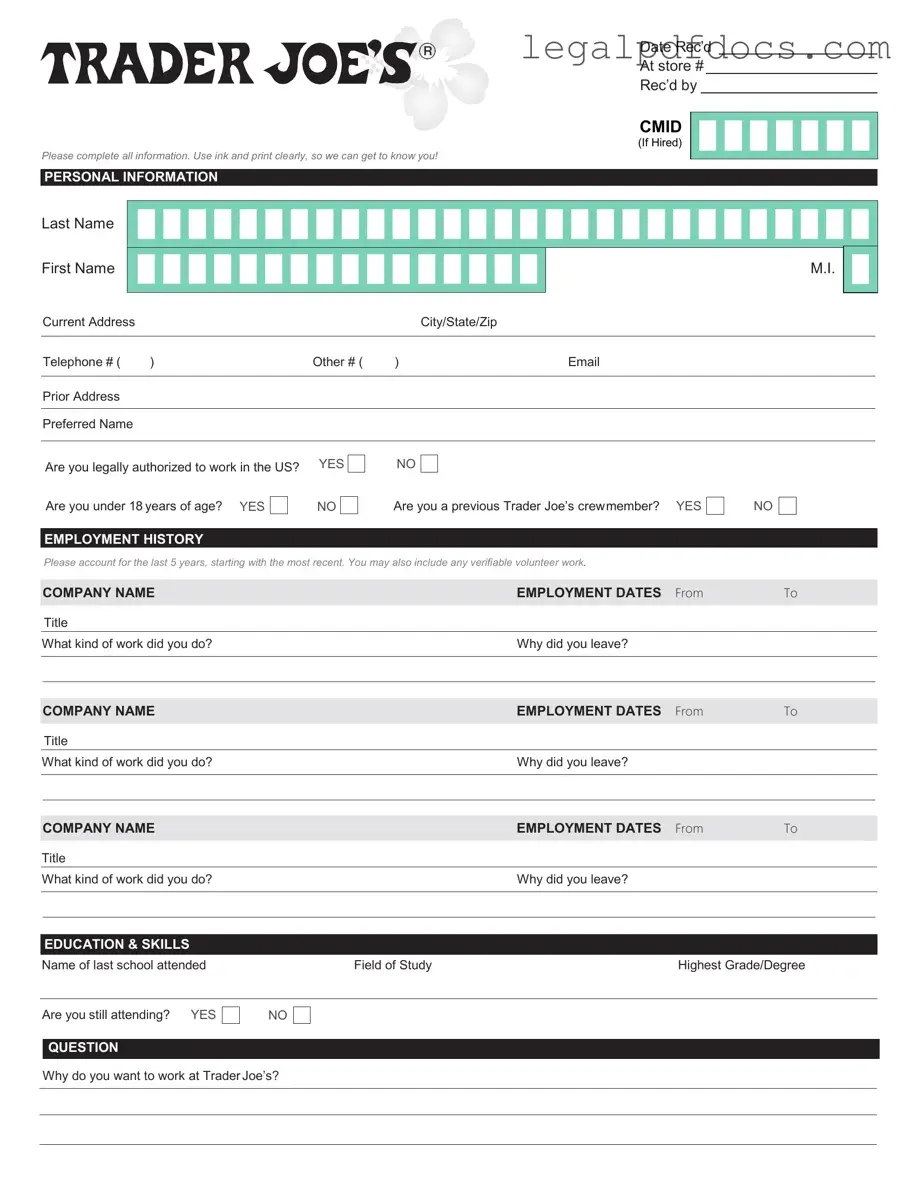 Fill Out a Valid Trader Joe's application Template