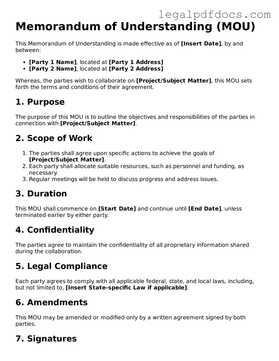 Memorandum of Understanding Template